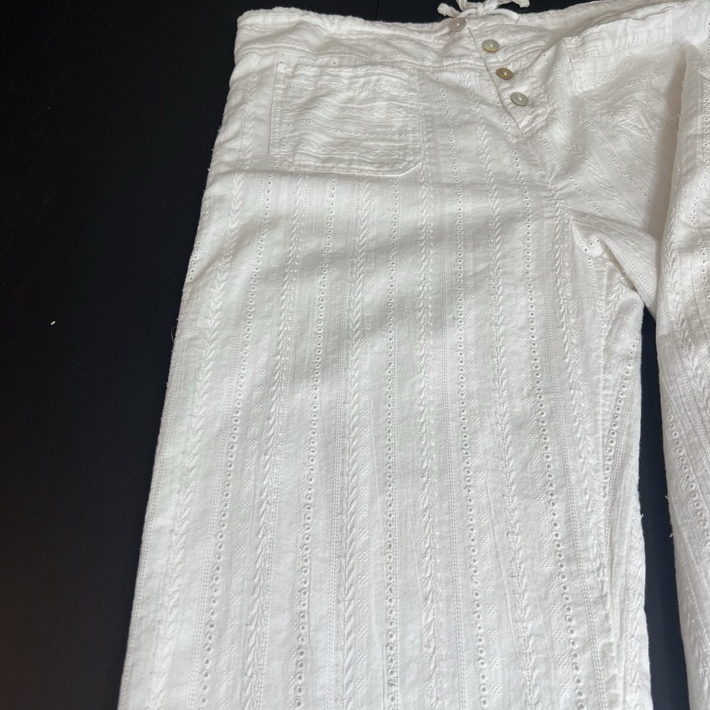 Sundance Gigi Wide Leg Pants Size L White Eyelet Drawstring Lined Cotton *READ* - Picture 7 of 14